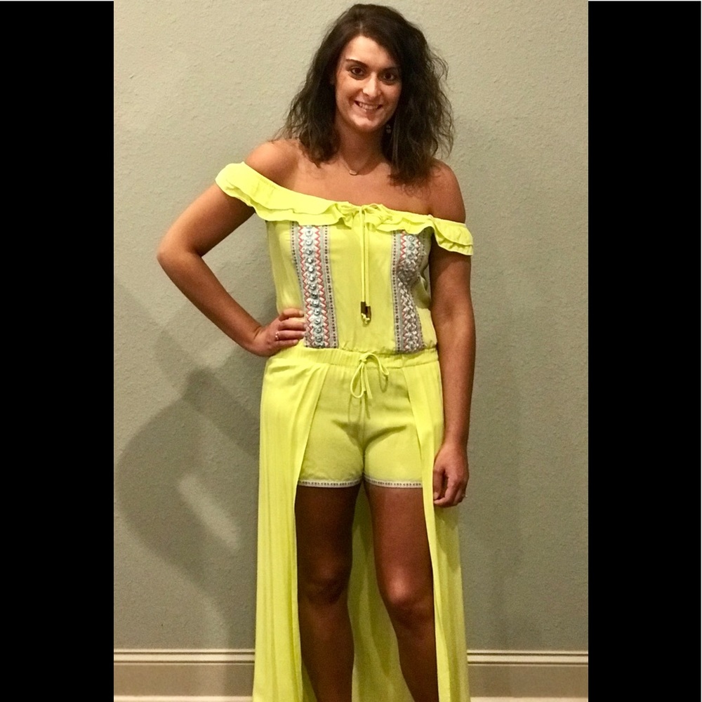Neon off the shoulder romper